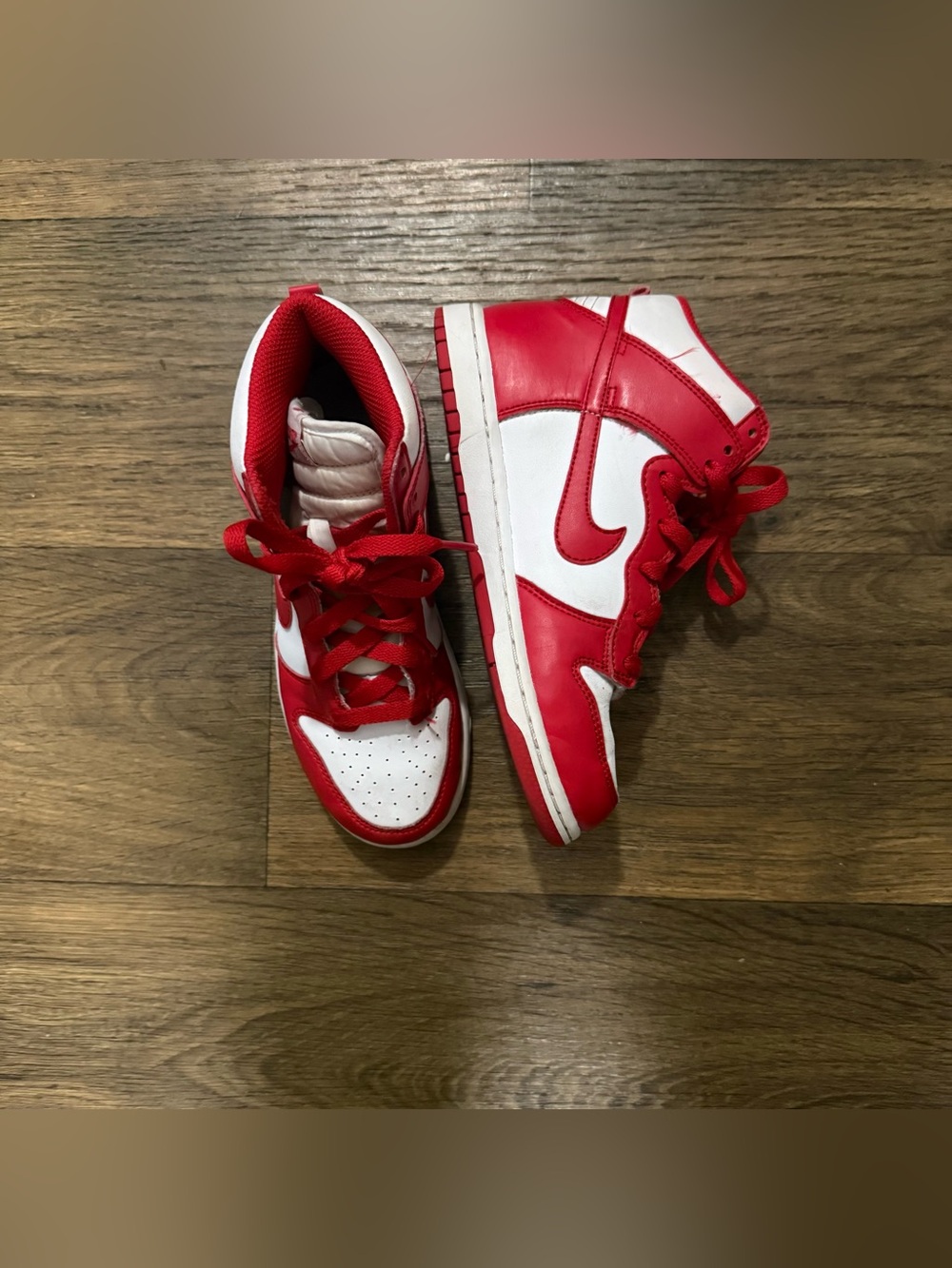 Nike Dunk High Kids Red and White High-Top Sneakers Size 3Y